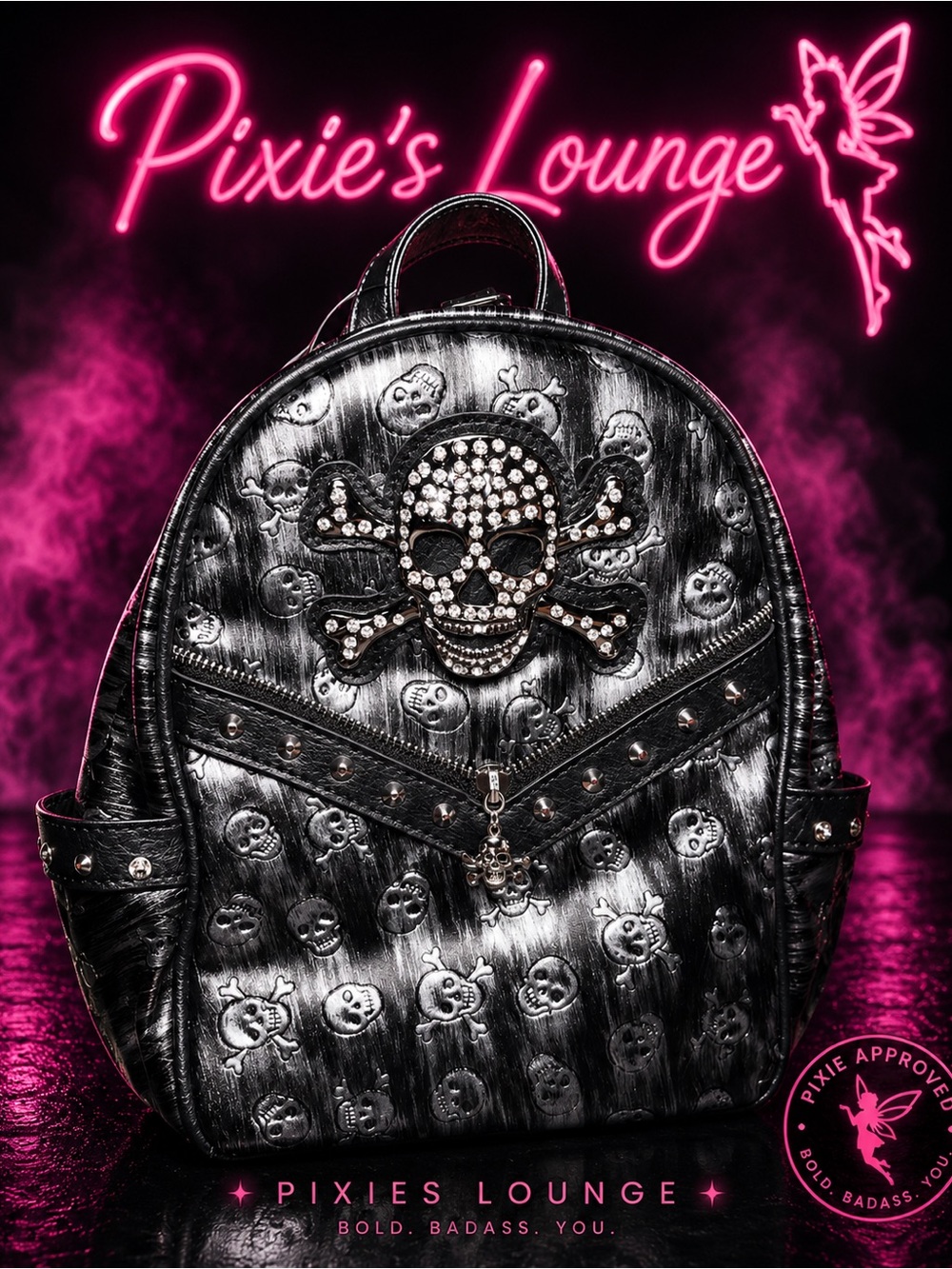 Black Studded Skull Backpack